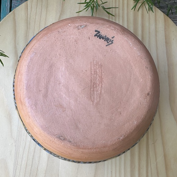 VTG Old River Run Pottery Bowl 5 7/8" Blue Floral Leaves Motif Signed Zaharis - Picture 8 of 11